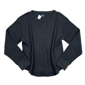 NWT GAP Waffle Knit Oversized Thermal Shirt Small Black